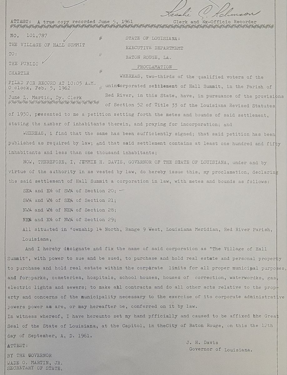 Hall Summit Charter 1961